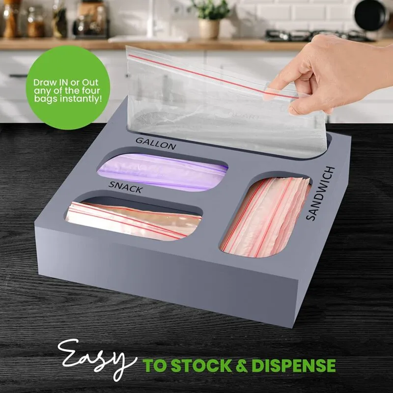 Ziplock Bag Organizer, 4 Separate Bamboo Food Storage